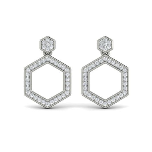 Channel Set Diamond Open Honeycomb Drop Stud Earrings