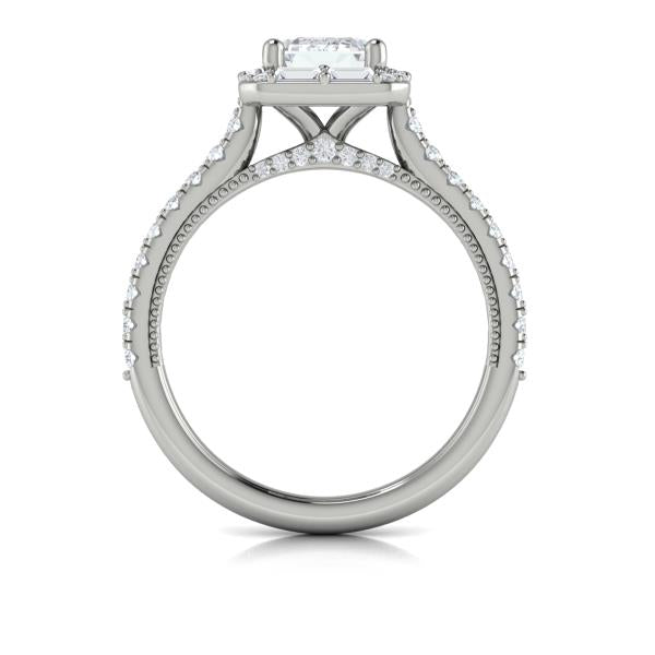 Emerald Cut Halo, Modern Vintage Engagement Ring in Platinum by Vlora Bridal