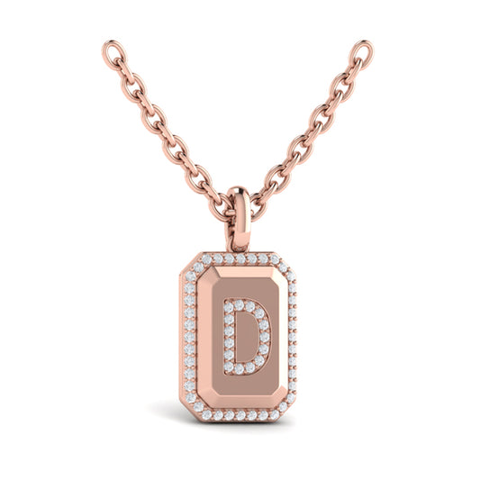 Diamond Medallion Alphabet Pendant Link Necklace, D