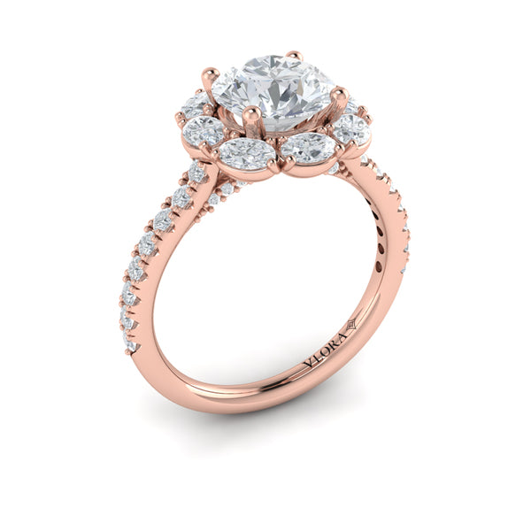 Unique Oval Halo Round Engagement Ring