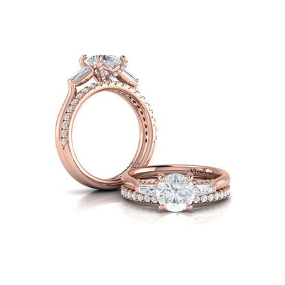 Round Three Stone Engagement Ring in 14K Rose Gold by Vlora Bridal