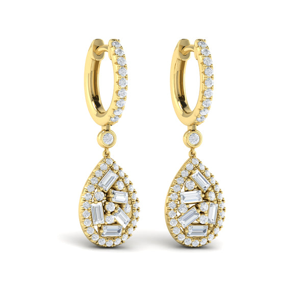 Multi Diamond Tear Drop Baguette Earrings