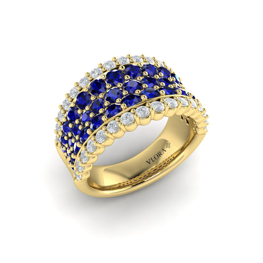 Diamond and Sapphire Multi-Row Statement Ring