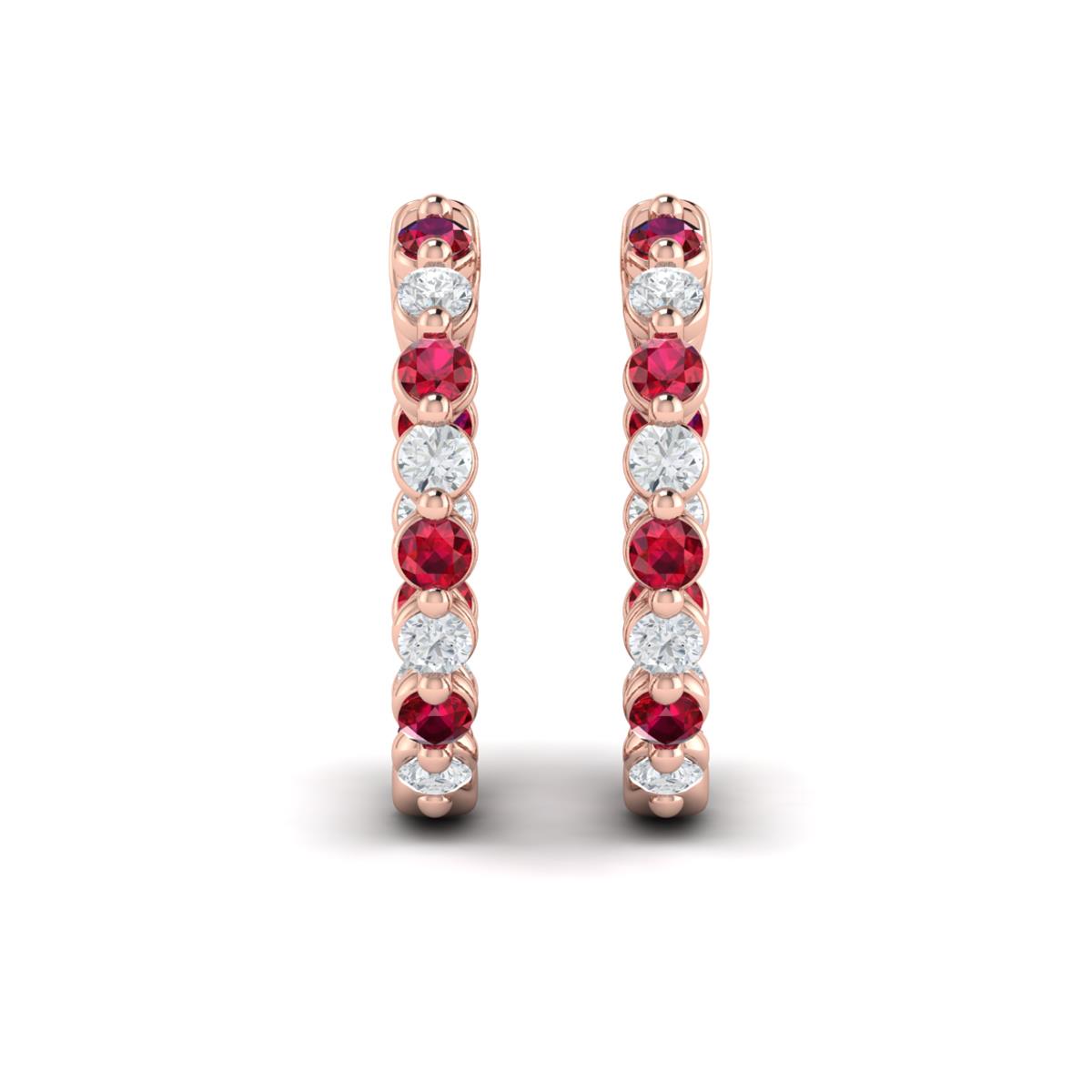 Inside Out Diamond and Ruby  Hoop Earrings