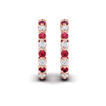 Inside Out Diamond and Ruby  Hoop Earrings