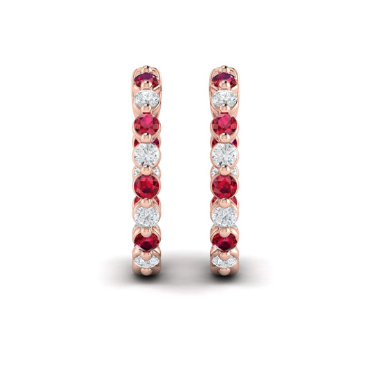 Inside Out Diamond and Ruby  Hoop Earrings