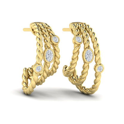 Bezel Set Diamond Rope Hoop Earrings