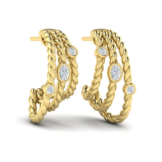 Bezel Set Diamond Rope Hoop Earrings