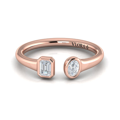 Bezel‑Set Emerald and Oval Diamond Open Form Ring