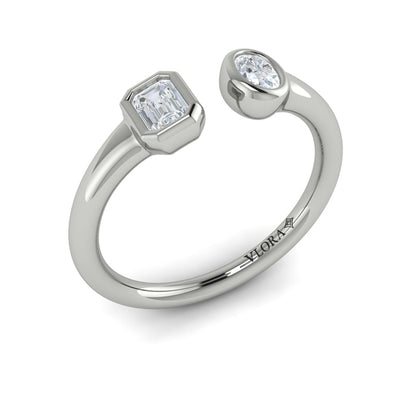 Bezel‑Set Emerald and Oval Diamond Open Form Ring