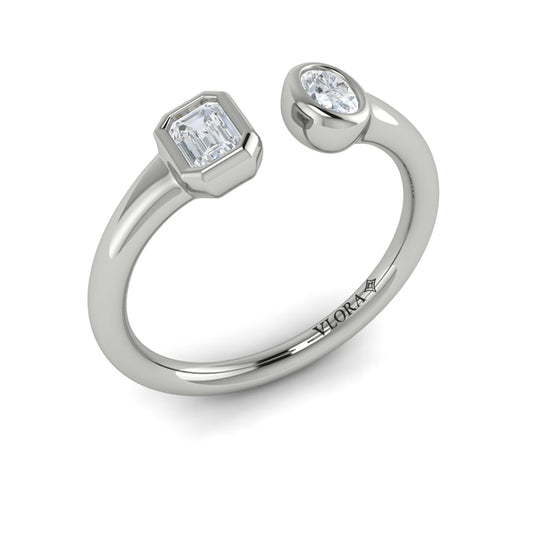 Bezel‑Set Emerald and Oval Diamond Open Form Ring