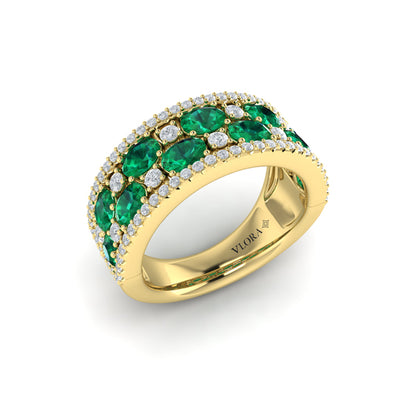 Multi Diamond and Emerald Statement Ring