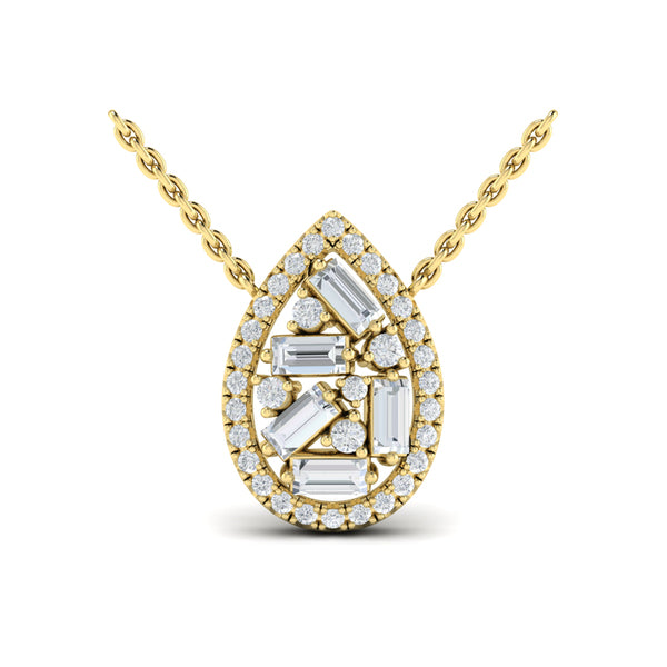 Multi Diamond Tear Drop Baguette Pendant Necklace