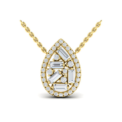 Multi Diamond Tear Drop Baguette Pendant Necklace