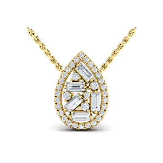 Multi Diamond Tear Drop Baguette Pendant Necklace
