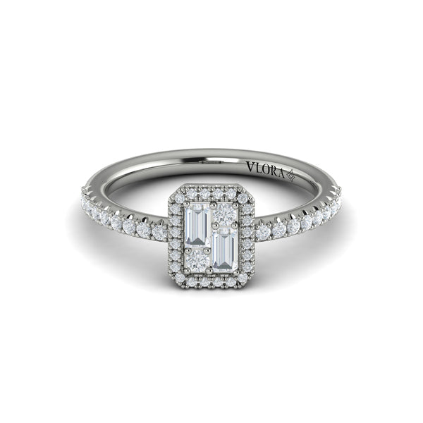 Diamond Halo with Diamond Baguettes Ring