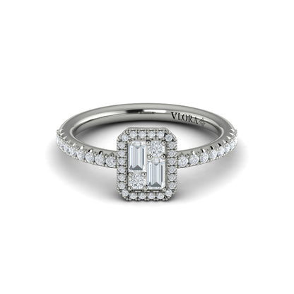 Diamond Halo with Diamond Baguettes Ring