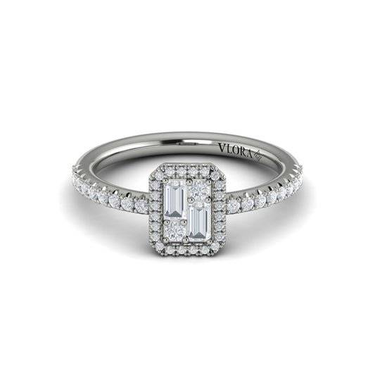 Diamond Halo with Diamond Baguettes Ring