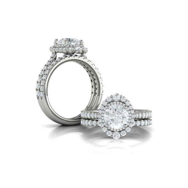Cathedral Arch Double Halo Round Engagement Ring