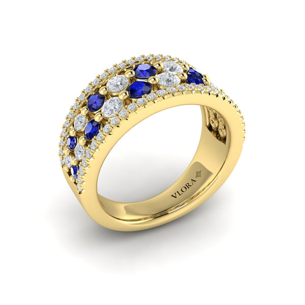Diamond and Blue Sapphire Cluster Statement Ring