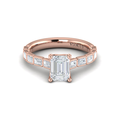 Bezeled Emerald Cut Engagement Ring