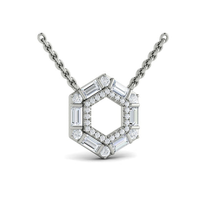Diamond Baguette Double Row Open Honeycomb Pendant Necklace