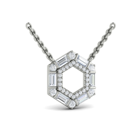 Diamond Baguette Double Row Open Honeycomb Pendant Necklace