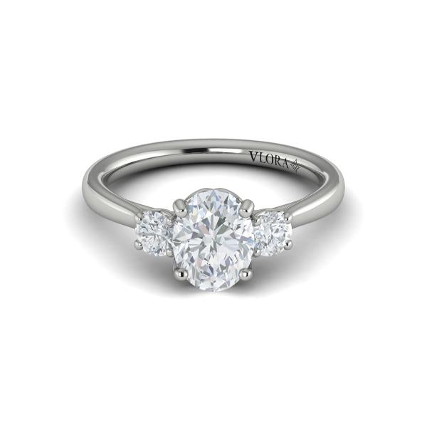 Oval Three Stone Engagement Ring in Platinum by Vlora Bridal