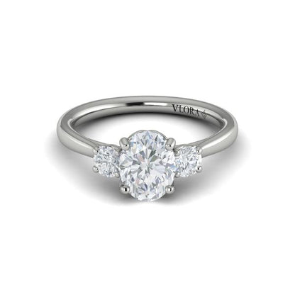 Oval Three Stone Engagement Ring in Platinum by Vlora Bridal