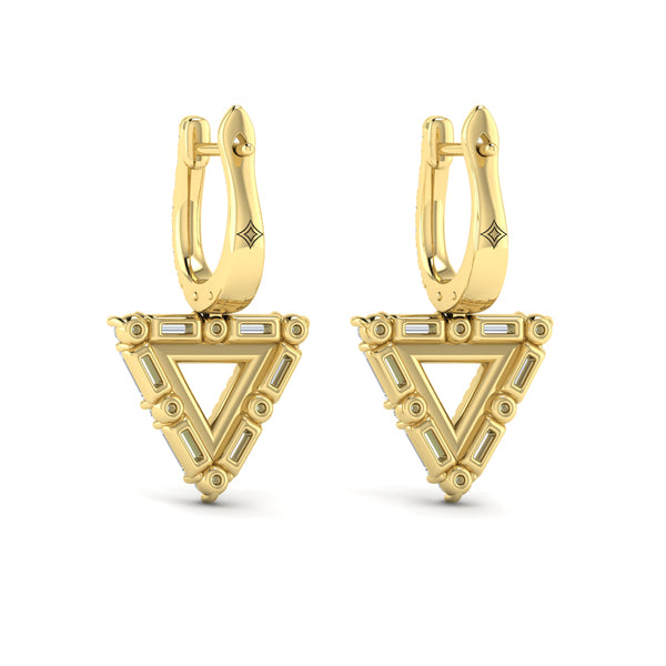 Diamond Baguette Double Trinity Huggie Earrings