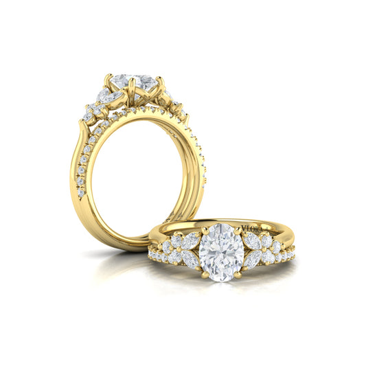 Floral Marquise Cluster Oval Engagement Ring