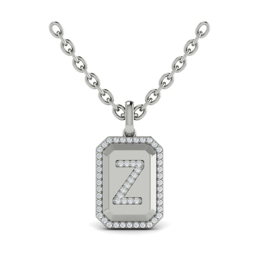 Diamond Medallion Alphabet Pendant Link Necklace, Z