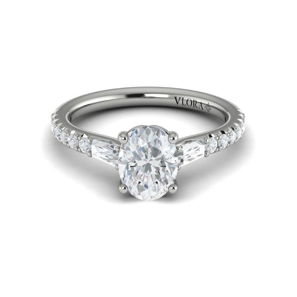 Oval Classic, Three Stone Engagement Ring in Platinum by Vlora Bridal