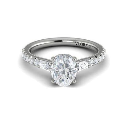 Oval Classic, Three Stone Engagement Ring in Platinum by Vlora Bridal