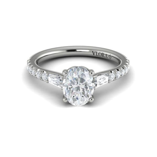 Oval Classic, Three Stone Engagement Ring in Platinum by Vlora Bridal