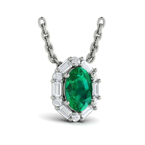Oval Emerald and Diamond Baguette Pendant