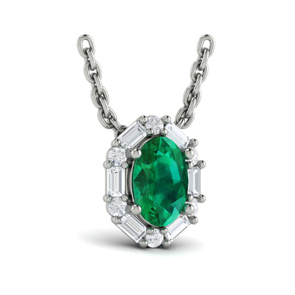 Oval Emerald and Diamond Baguette Pendant
