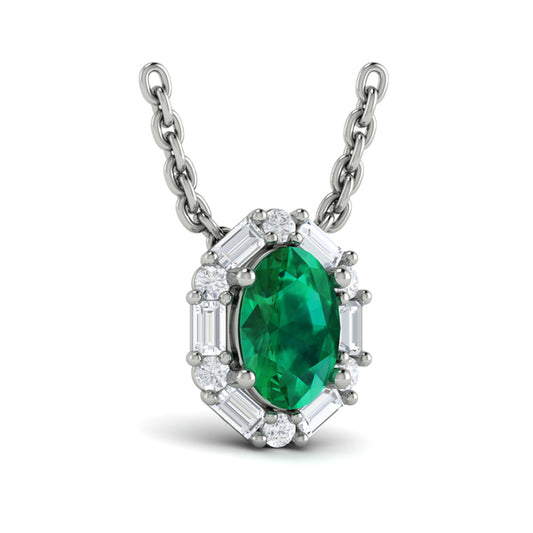 Oval Emerald and Diamond Baguette Pendant