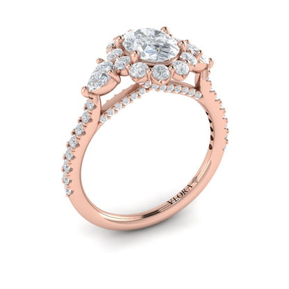 Blossom Halo Oval Engagement Ring with Pear Side Diamonds