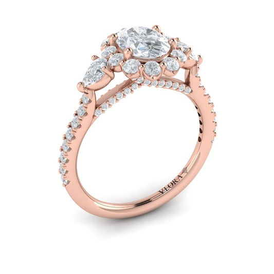 Blossom Halo Oval Engagement Ring with Pear Side Diamonds
