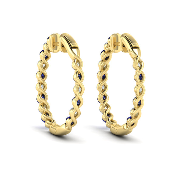 Inside Out Diamond and Blue Sapphire  Hoop Earrings