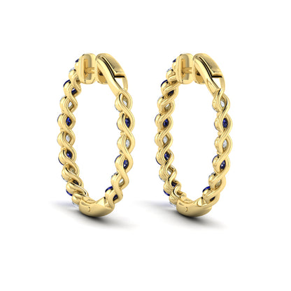 Inside Out Diamond and Blue Sapphire  Hoop Earrings