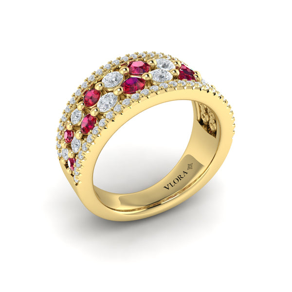 Diamond and Ruby Cluster Statement Ring
