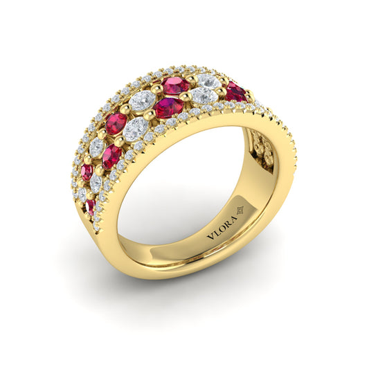 Diamond and Ruby Cluster Statement Ring