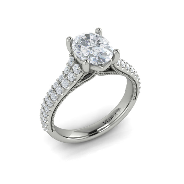 Oval Pave Cathedral Engagement Ring