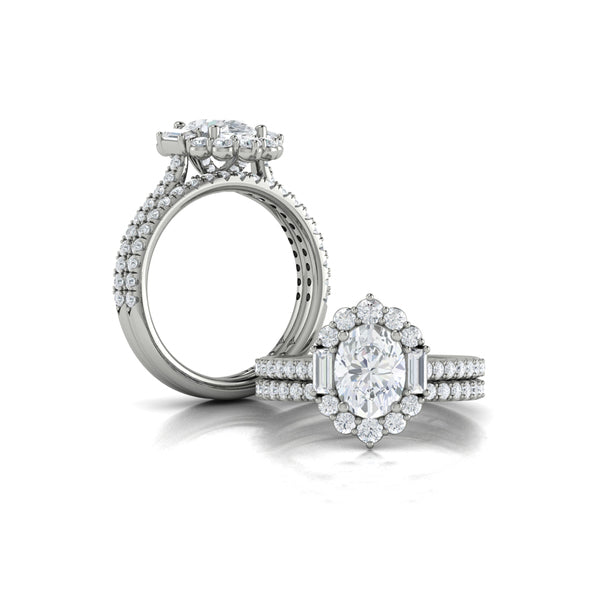 Oval Halo Engagement Ring in Platinum by Vlora Bridal