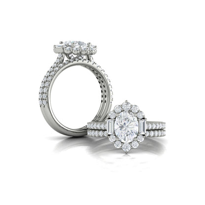 Oval Halo Engagement Ring in Platinum by Vlora Bridal