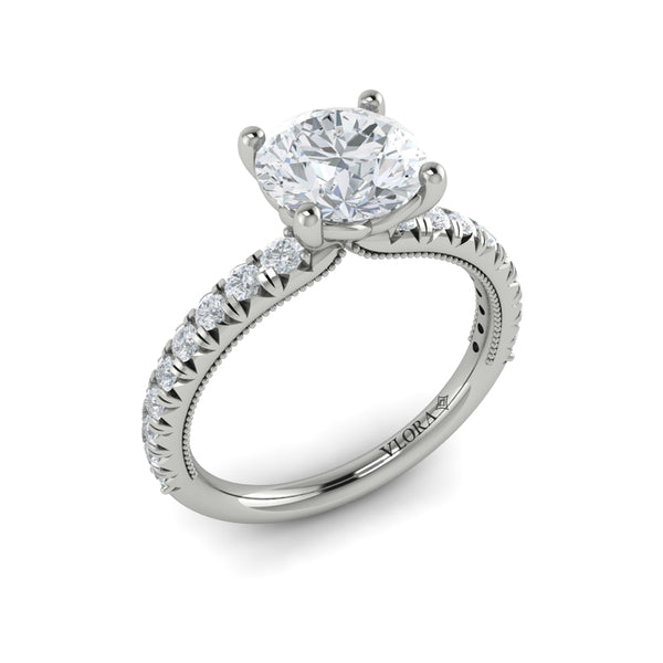 Round Classic, Modern Vintage Engagement Ring in Platinum by Vlora Bridal