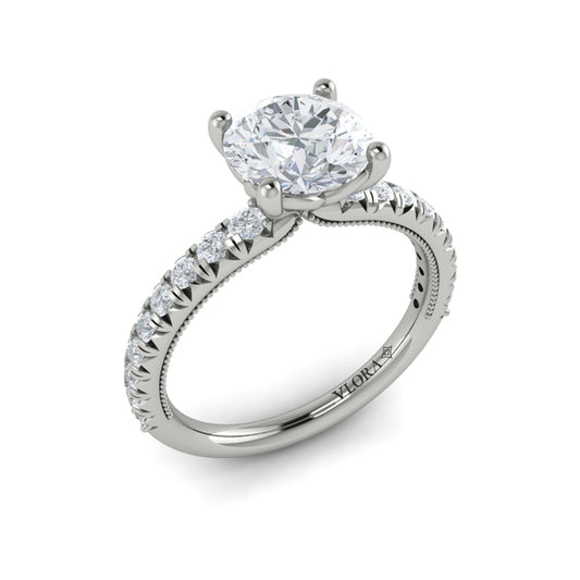 Round Classic, Modern Vintage Engagement Ring in Platinum by Vlora Bridal