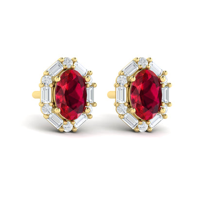 Oval Ruby and Diamond Baguette Earrings